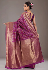 Magenta with Zari work Kanjivaram Silk Saree With Blouse Piece - Adi Akshoy & Co.