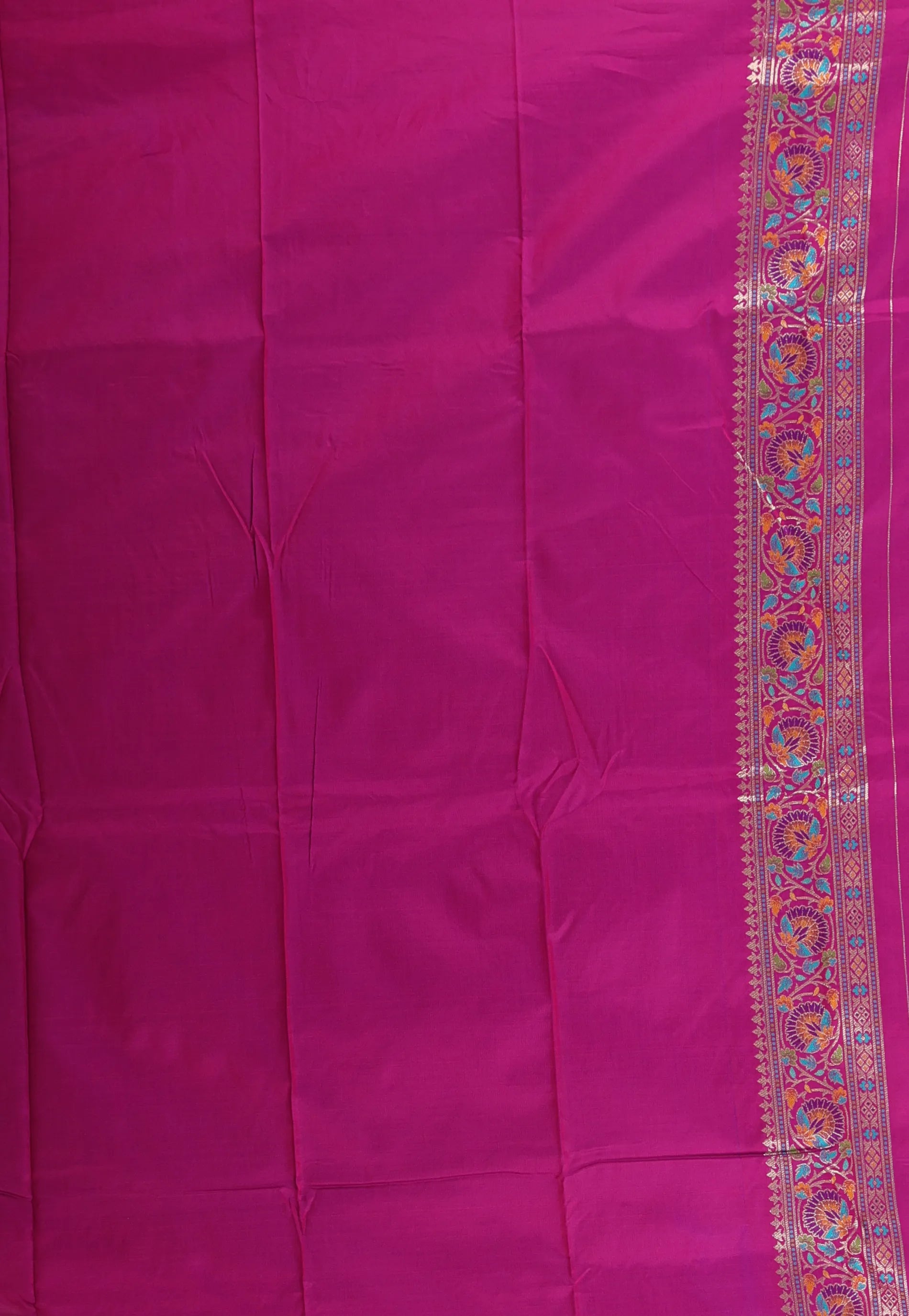 Feroza Blue with Magenta Border Kanjivaram Silk Saree With Blouse Piece - Adi Akshoy & Co.