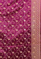 Purple with Magenta Border Pastel Banarasi Saree With Blouse Piece - Adi Akshoy & Co.