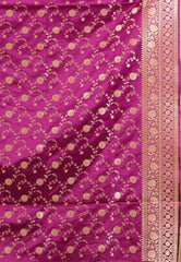 Lime Green with Magenta Border Pastel Banarasi Saree With Blouse Piece - Adi Akshoy & Co.