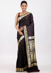 Dark Maroon with Zari work Wedding Banarasi Saree with Blouse Piece - Adi Akshoy & Co.