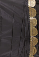 Mustard with Black Border Kanjivaram Silk Saree With Blouse Piece - Adi Akshoy & Co.