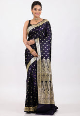 Deep Navy Blue with Zari work Wedding Banarasi Saree with Blouse Piece - Adi Akshoy & Co.