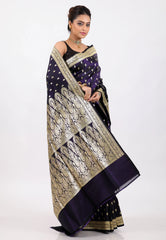 Deep Navy Blue with Zari work Wedding Banarasi Saree with Blouse Piece - Adi Akshoy & Co.
