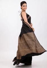 Black with Zari work Khaddi Georgette Benarasi Saree with Blouse Piece - Adi Akshoy & Co.