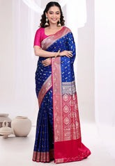 Royal Blue Wedding Banarasi Silk Saree with Blouse Piece - Adi Akshoy & Co.