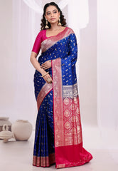Royal Blue Wedding Banarasi Silk Saree with Blouse Piece - Adi Akshoy & Co.