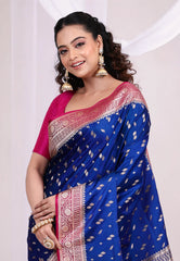 Royal Blue Wedding Banarasi Silk Saree with Blouse Piece - Adi Akshoy & Co.