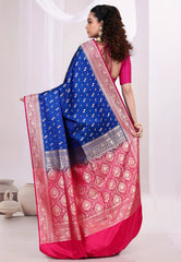 Royal Blue Wedding Banarasi Silk Saree with Blouse Piece - Adi Akshoy & Co.