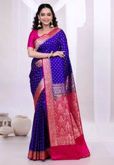 Navy Blue Wedding Banarasi Silk Saree with Blouse Piece - Adi Akshoy & Co.