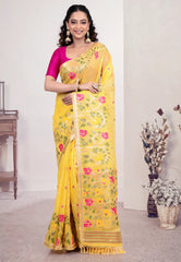 Yellow Tussar Silk Saree with Blouse Piece - Adi Akshoy & Co.