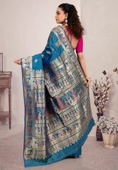 Rama Green Baluchari Silk Saree with Blouse Piece - Adi Akshoy & Co.
