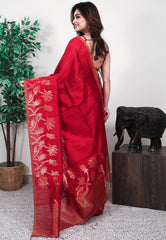 Maroon Matka Handloom Pure Silk Saree With Blouse Piece - Adi Akshoy & Co.