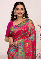 Rani Pink Kani Silk Saree With Blouse Piece - Adi Akshoy & Co.
