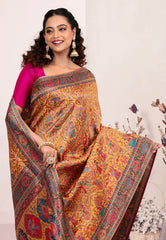 Mustard Yellow Kani Silk Saree With Blouse Piece - Adi Akshoy & Co.
