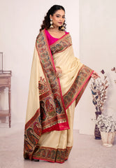 Beige Kani Silk Saree With Blouse Piece - Adi Akshoy & Co.