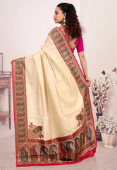 Beige Kani Silk Saree With Blouse Piece - Adi Akshoy & Co.