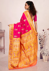 Rani Pink Baluchari Silk Saree with Blouse Piece - Adi Akshoy & Co.