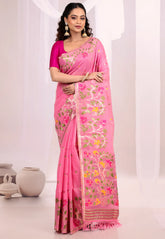 Pink Tussar Silk Saree with Blouse Piece - Adi Akshoy & Co.