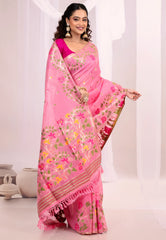 Pink Tussar Silk Saree with Blouse Piece - Adi Akshoy & Co.