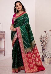 Bottle Green Wedding Banarasi Silk Saree with Blouse Piece - Adi Akshoy & Co.