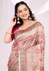 Beige Kani Silk Saree With Blouse Piece - Adi Akshoy & Co.