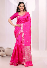 Rani Pink Pure Katan Silk Saree with Blouse Piece - Adi Akshoy & Co.