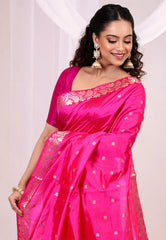 Rani Pink Pure Katan Silk Saree with Blouse Piece - Adi Akshoy & Co.