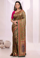 Rama Green Kani Silk Saree With Blouse Piece - Adi Akshoy & Co.