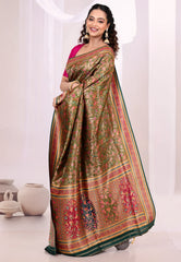 Rama Green Kani Silk Saree With Blouse Piece - Adi Akshoy & Co.