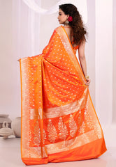 Orange Wedding Banarasi Silk Saree with Blouse Piece - Adi Akshoy & Co.