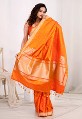 Vibrant Orange Mashru Silk Saree with Blouse Piece - Adi Akshoy & Co.
