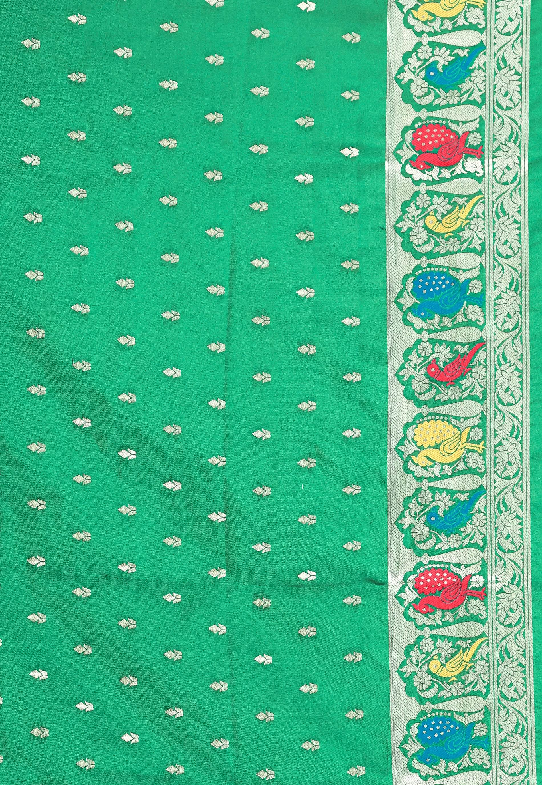 Bottle Green Minakari Mashru Silk Saree with Blouse Piece - Adi Akshoy & Co.