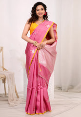 Onion Pink Pure Tussar Silk Saree with Blouse Piece - Adi Akshoy & Co.