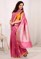 Onion Pink Pure Tussar Silk Saree with Blouse Piece - Adi Akshoy & Co.