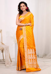 Mustard Yellow Mashru Silk Saree with Blouse Piece - Adi Akshoy & Co.
