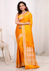 Mustard Yellow Mashru Silk Saree with Blouse Piece - Adi Akshoy & Co.
