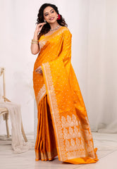 Mustard Yellow Mashru Silk Saree with Blouse Piece - Adi Akshoy & Co.