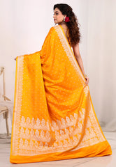 Mustard Yellow Mashru Silk Saree with Blouse Piece - Adi Akshoy & Co.