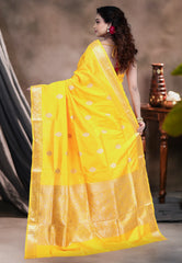 Yellow Pure Katan Silk Saree with Blouse Piece - Adi Akshoy & Co.