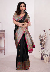 Black Kani Silk Saree With Blouse Piece - Adi Akshoy & Co.