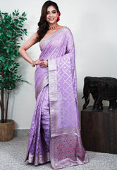Mauve Mashru Silk Saree with Blouse Piece - Adi Akshoy & Co.