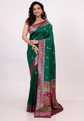 Bottle Green Kani Silk Saree With Blouse Piece - Adi Akshoy & Co.