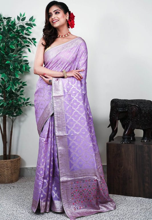 Mauve Mashru Silk Saree with Blouse Piece - Adi Akshoy & Co.