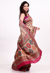 Beige Kani Silk Saree With Blouse Piece - Adi Akshoy & Co.