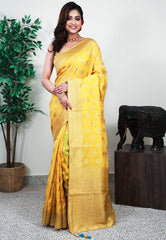 Yellow Mashru Silk Saree with Blouse Piece - Adi Akshoy & Co.
