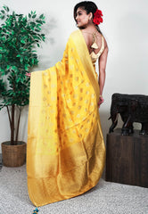 Yellow Mashru Silk Saree with Blouse Piece - Adi Akshoy & Co.