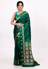 Bottle Green Mashru Silk Saree with Blouse Piece - Adi Akshoy & Co.