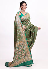 Rama Green Kanjivaram Silk Saree with Blouse Piece - Adi Akshoy & Co.