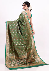 Rama Green Kanjivaram Silk Saree with Blouse Piece - Adi Akshoy & Co.